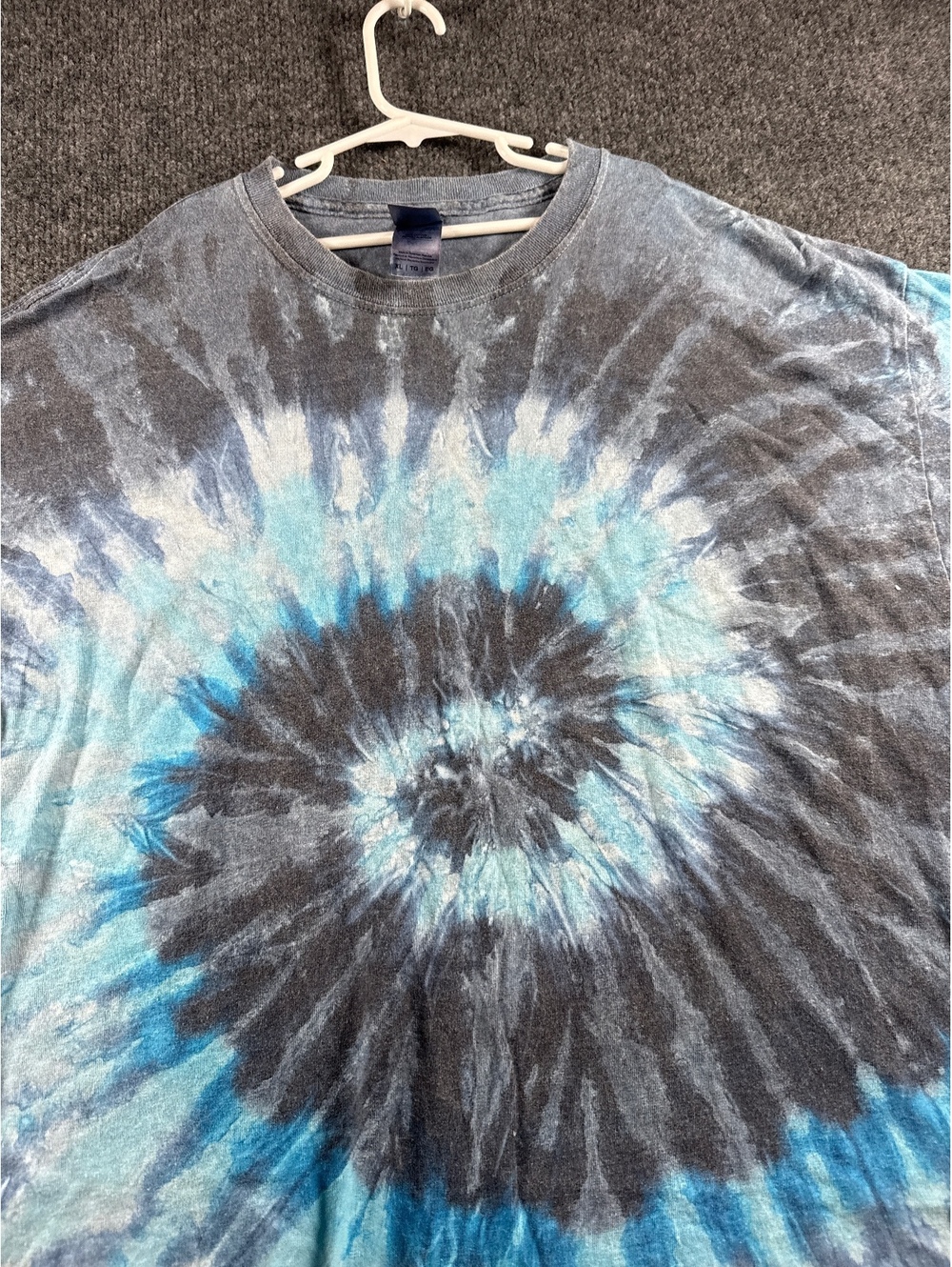 Mens XL Blue Black Tie Dye T Shirt Spiral Graphic 100% Cotton Festival Tee